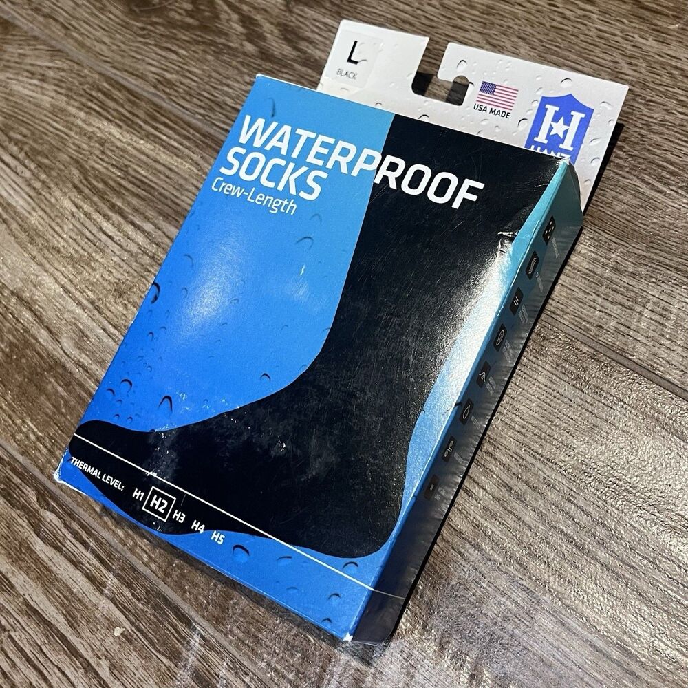 HANZ H2 Water Proof Socks Large Crew Length Black Insulation USA Mens 10-11